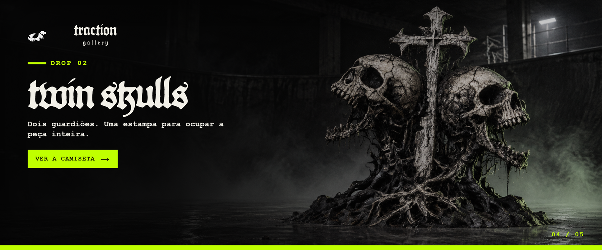 Twin Skulls, Drop 02: dois guardiões, uma estampa para ocupar a peça inteira. Ver a camiseta.